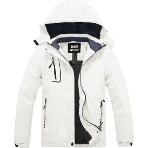 Women's Waterproof Snowboard Fleece Ski Hooded Jacket White Winter Warm Coat